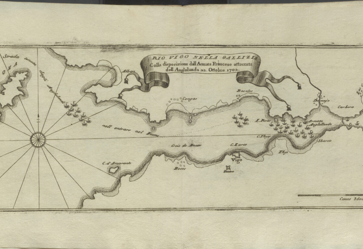 Gravados de Vigo de Vicenzo Coronelli (1650-1718), destacado xeógrafo, cartógrafo e editor. Inicios do século XVIII. The National Library of Finland