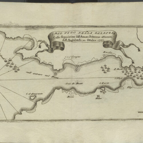 Gravados de Vigo de Vicenzo Coronelli (1650-1718), destacado xeógrafo, cartógrafo e editor. Inicios do século XVIII. The National Library of Finland