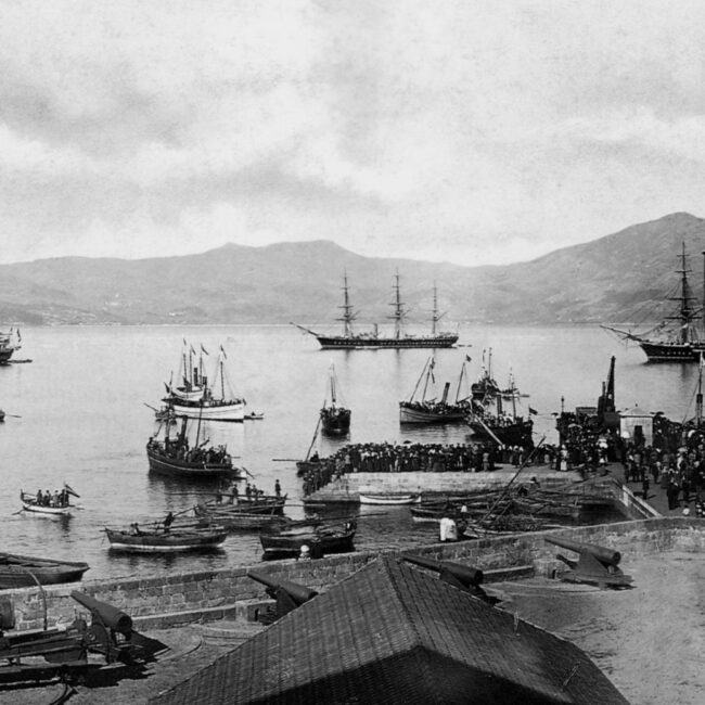 Batería de la Laxe en 1880. Fotografía Pacheco